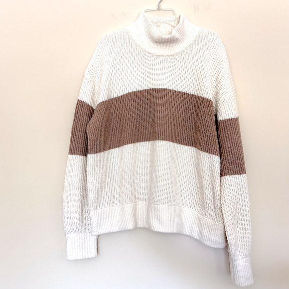 Pink Rose Women’s Cream and Brown Turtleneck Sweater - Picture 1 of 5
